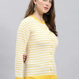 Monte Carlo Yellow Wool Blend Self Design Long Sleeves Cardigan image 3