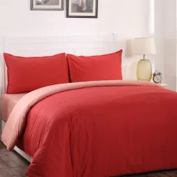 Maspar Red Cotton 200 TC Reversible Duvet Cover Set-picture-22