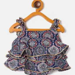 StyloBug Girls Blue Cotton Regular Fit Printed Lehenga Choli image 3