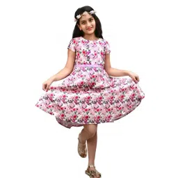 KidsDew Kids White & Pink Floral Print Dress-image-92