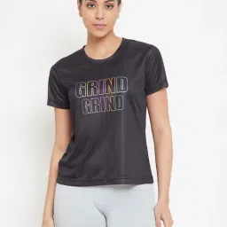 Clovia Black Graphic Print T-Shirt-image-7