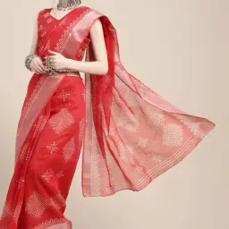 Saree Mall Red Pure Linen Printed Saree With Unstitched Blouse-image-26