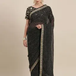 Satrani Black Embroidered Saree With Unstitched Blouse-image-27
