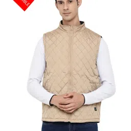 Cantabil Light Khaki Regular Fit Mock Collar Reversible Jacket-image-0