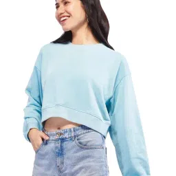 IZF Blue Oversized Crop Sweatshirt-image-1