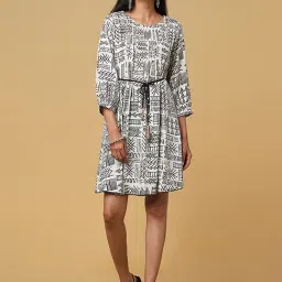 Marigold Lane White Printed A-Line Dress-image-28