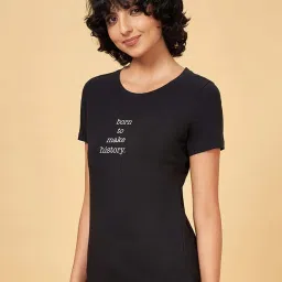 Honey by Pantaloons Black Cotton Printed T-Shirt image 3