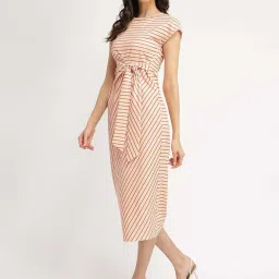 Fablestreet White Regular Fit Striped Dress image 3