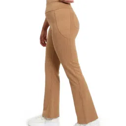 BlissClub Women Beige High Rise Polycotton Flare Pants With Four Pockets - Tall image 3
