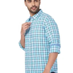 Parx Blue Cotton Slim Fit Checks Shirt image 3