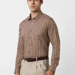 Van Heusen Brown Cotton Slim Fit Checks Shirt image 3
