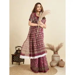 SHANVIKA Onion Pink Cotton Geometric Saree Without Blouse Piece image 4