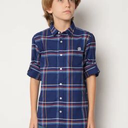 Jack & Jones Junior Navy Checks Full Sleeves Shirt-image-100