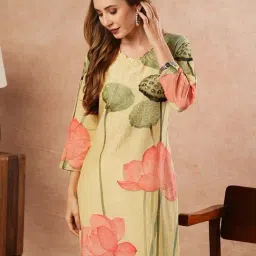 Fashor Pastel Yellow Printed Straight Kurta image 5