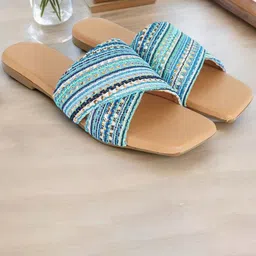DFR Women Strappy Striped Knitted Design Flats-picture-40