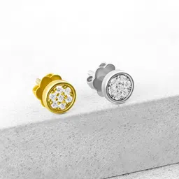ORIONZ Sterling Silver Cubic Zirconia Studded Circular Shaped Studs-picture-19