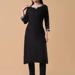 showoffff SHOWOFF Black Cotton Silk Solid Kurta-picture-24