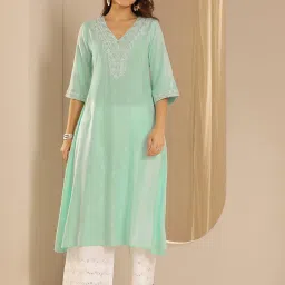 Libas Green A Line Kurta image 3