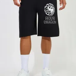 Styli Black Relaxed Fit Graphic Print Oversized Cotton Shorts-image-17