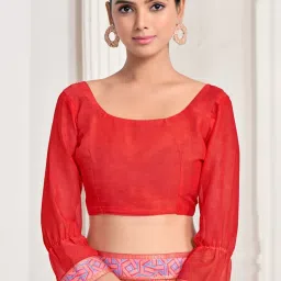 Satrani Dusty Peach Printed Saree With Unstitched Blouse image 3