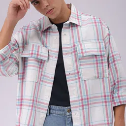 The Indian Garage Co Men Cutaway Collar Checked Cotton Oversized Casual Shirt-picture-21