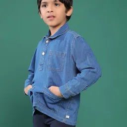 Tales & Stories Kids Blue Cotton Regular Fit Full Sleeves Shirt image 3