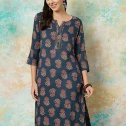 Melange by Lifestyle Blue Printed Straight Kurta-picture-25