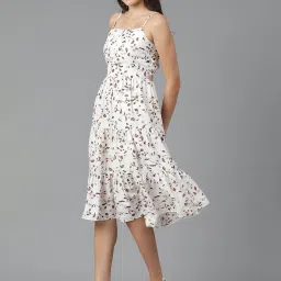 Kotty White & Brown Floral Print Midi Dress image 3