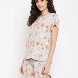 Clovia Grey Cotton Printed Top Shorts Set image 3