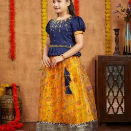 Aarika Kids Navy & Yellow Embroidered Lehenga with Choli image 3