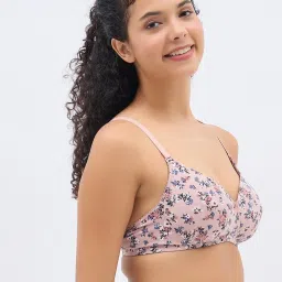 Clovia Peach Cotton Floral T-Shirt Bra image 3