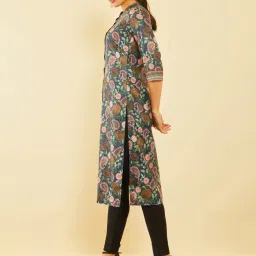 Soch Charcoal Rayon Floral & Paisley Printed Straight Kurta image 3