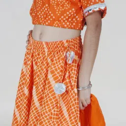 Kiddopanti Orange Cotton Regular Printed Lehenga Cholis image 4