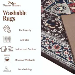 Presto Brown & Navy Polyester Traditional Washable Carpet image 5