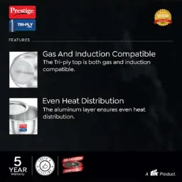 Prestige Silver Tri-Ply 24 cm Induction Compatible Tope With Lid (5 L) - Set of 1 image 4