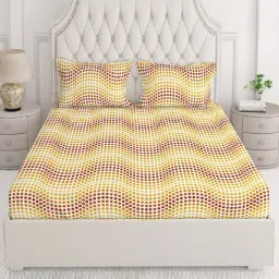 Layers Firenze Yellow Cotton 144 TC King Flat Bed Sheet With 2 Pillow Covers-image-64