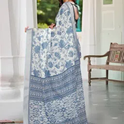 Saree Mall Off White Cotton Self Saree with Blouse Piece image 2