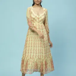 aarke Ritu Kumar Yellow Floral Print Midi Dress-image-49