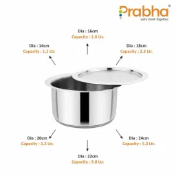Prabha Stainless Steel Silver Milk Topes - 1.1 Liter, 14cm image 3