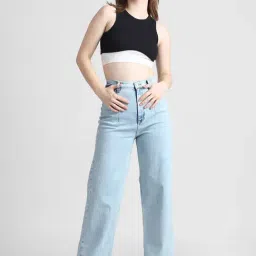 Only Light Blue Cotton  Relaxed Fit High Rise Jeans-picture-18