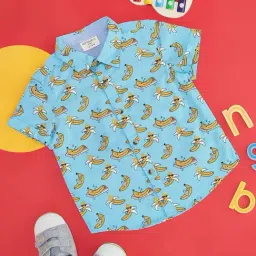 Pantaloons Baby Blue & Yellow Cotton Printed Shirt-image-23