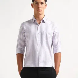 Arrow Purple Cotton Slim Fit Striped Shirt-image-2