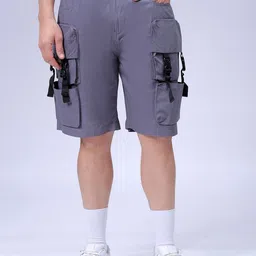 The Indian Garage Co Men Relaxed Fit Pure Cotton Utility Cargo Shorts-picture-14