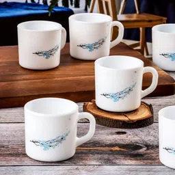 Cello White & Blue Floral Printed Opalware Glossy Mugs Set of Cups and Mugs-picture-43