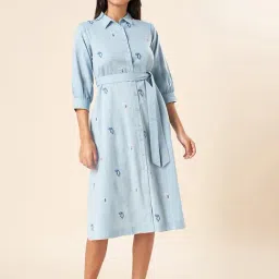Akkriti by Pantaloons Powder Blue Cotton Embroidered Shirt Dress-picture-42