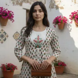 Rangita Off White Floral Print Kurta With Jacket image 5