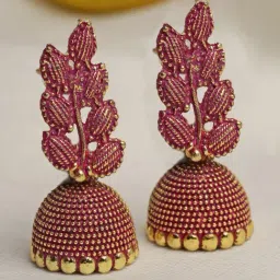 Moedbuille Meenakari Work Antique Leaf Design Oxidized Gold-Plated Handcrafted Jhumki Earrings-image-71