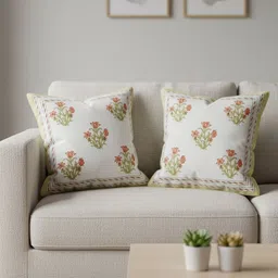 Gulaab Jaipur Green & White Floral Square Cushion Covers-picture-41