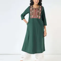 Rangmanch By Pantaloons Green Regular Fit Embroidered Kurta-picture-35