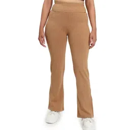BlissClub Women Beige High Rise Polycotton Flare Pants With Four Pockets - Tall image 4